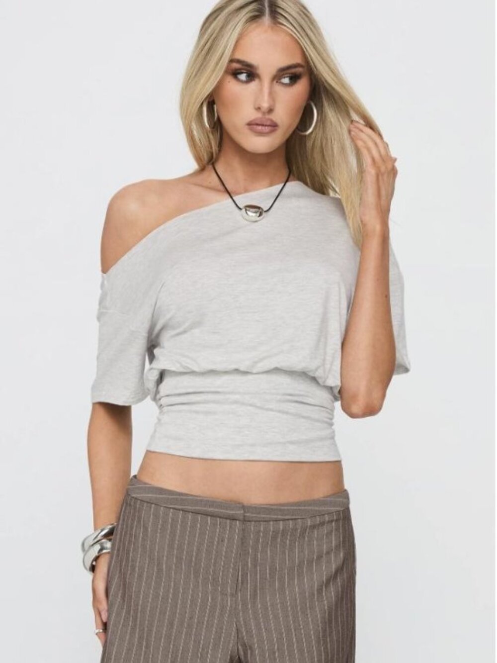 Princess Polly Ashlinn Off Shoulder Drapey Top Grey US 2